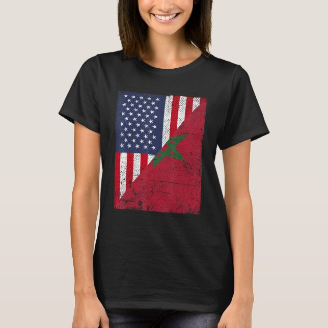 Länderflagge Half USA Halb Marokko T-Shirt (Vorderseite)