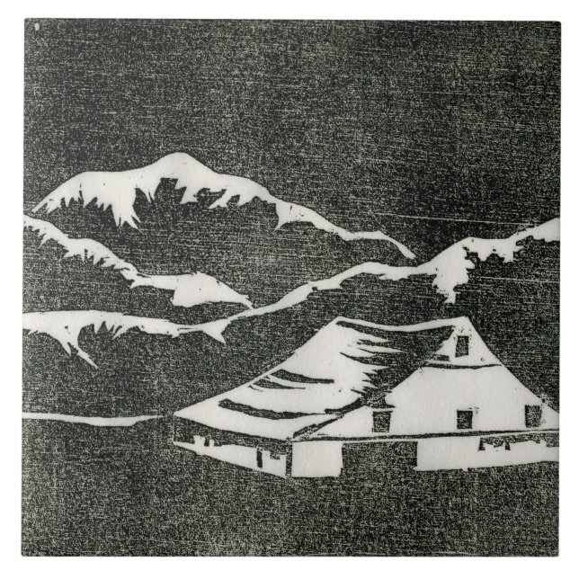 Länderstall in Weiß auf schwarzem Hintergrund Fliese (Vorderseite)