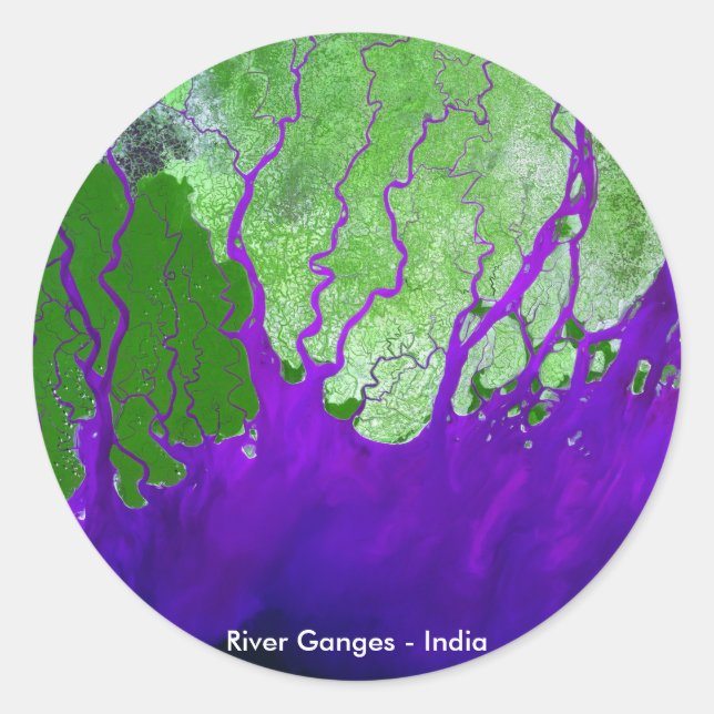 Landes River Delta Satellite Image - Indien Runder Aufkleber (Vorderseite)