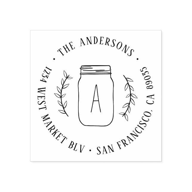 Landeszweig & Mason Jar erste Rücksendeadresse Gummistempel (Prägung)