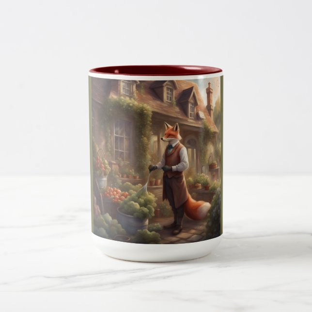 Landfuchs bewässert Gemüsegarten Zweifarbige Tasse (Mittel)