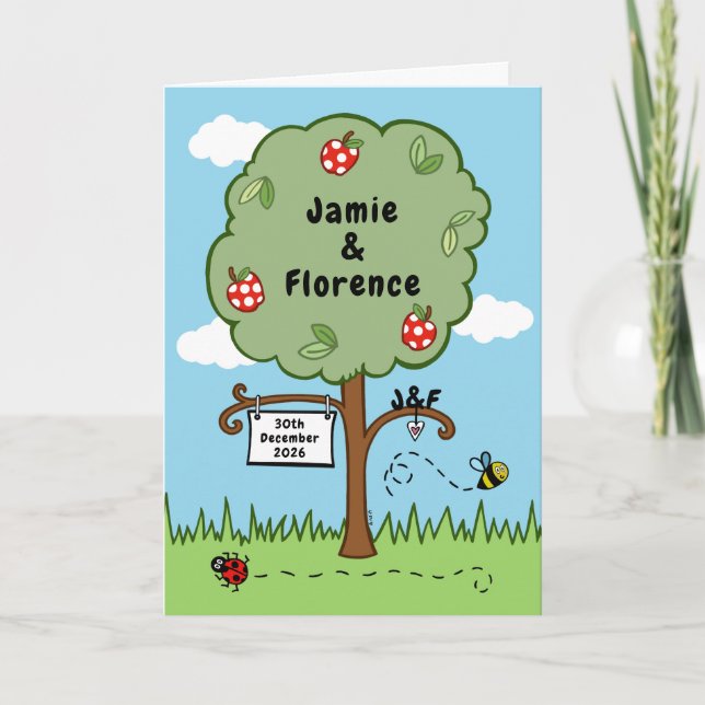 Landgarten Apfelbaum Hochzeit Karte (Vorderseite)