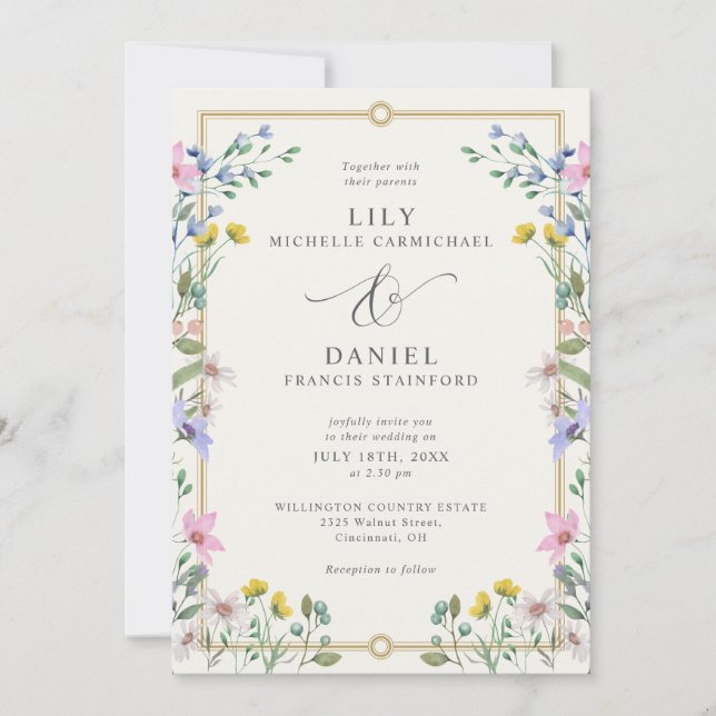Landgarten Florale QR-Code-Hochzeit Einladung (Vorderseite)