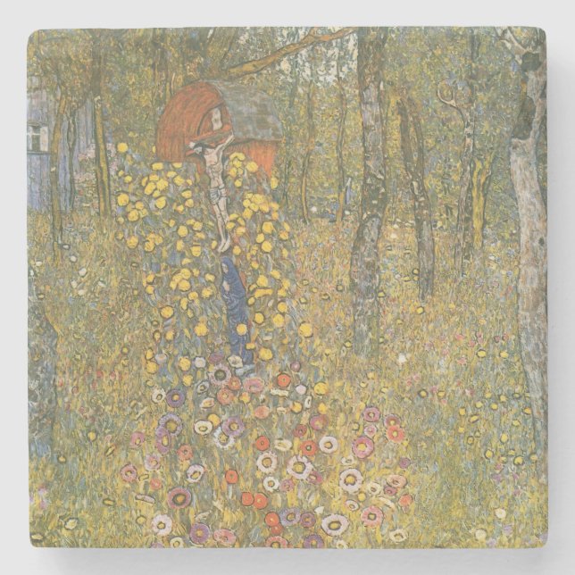 Landgarten mit Kruzifix (von Gustav Klimt) Steinuntersetzer (Vorderseite)