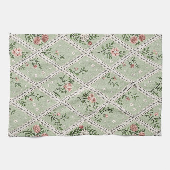 Landgrün Vintage Blume  Geschirrtuch (Horizontal)
