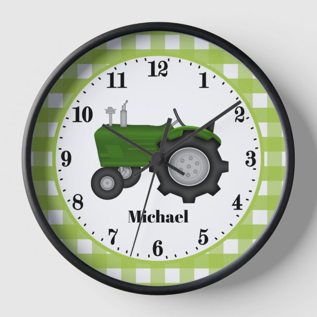 Landgrüne Traktor mit Namen Jungs Zimmer Dekoratio Uhr (Vorderseite)