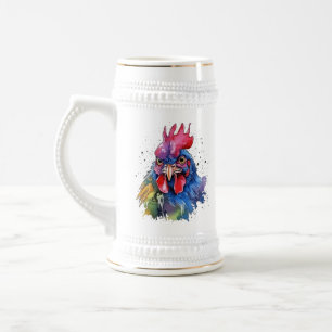 Landhahn Hühner Wasserfarbenstil Bierglas