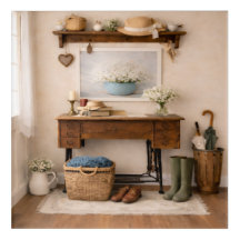 Landhaus-Acrylgemälde im Vintage-Cottagecore-Stil