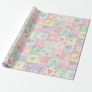 Landhaus-Blumen-Patchwork-Gingham-Pastell Geschenkpapier