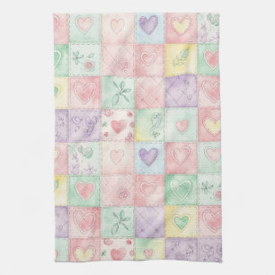 Landhaus-Blumen-Patchwork-Gingham-Pastell Geschirrtuch