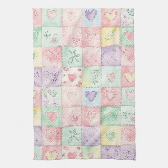 Landhaus-Blumen-Patchwork-Gingham-Pastell Geschirrtuch (Vertikal)