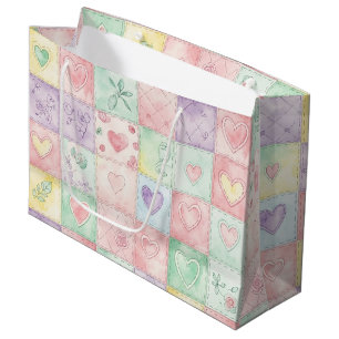 Landhaus-Blumen-Patchwork-Gingham-Pastell Große Geschenktüte