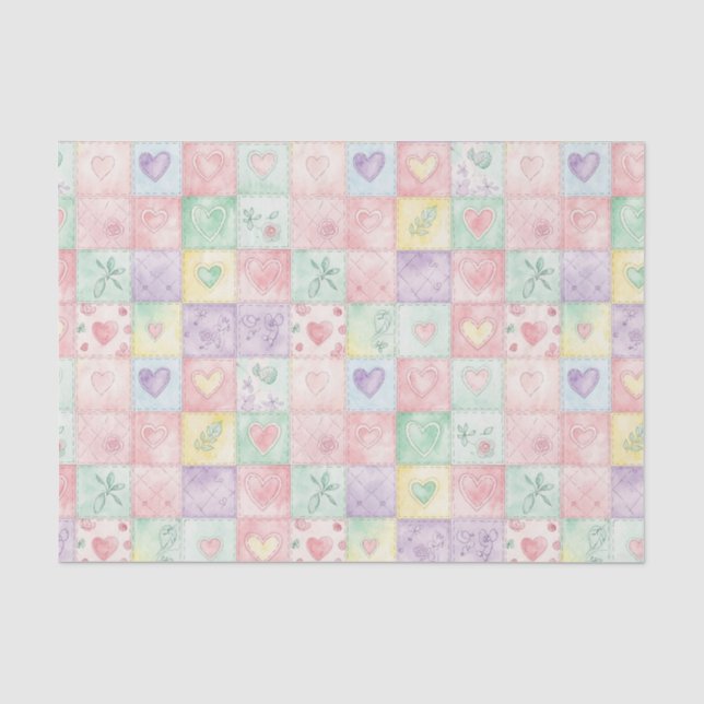 Landhaus-Blumen-Patchwork-Gingham-Pastell Seidenpapier (Vorderseite)