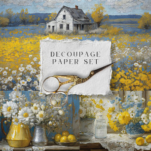 Landhaus Blumen Rustikale Vintage Textur Decoupage Geschenkpapier Set