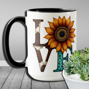 Landhaus Charme LOVE Kuhfell Sonnenblumen Design Tasse