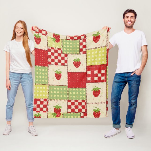 Landhaus-Erdbeer-Gingham-Blumenmuster Fleecedecke (Beispiel)
