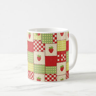 Landhaus-Erdbeer-Gingham-Blumenmuster Kaffeetasse