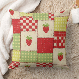 Landhaus-Erdbeer-Gingham-Blumenmuster Kissen