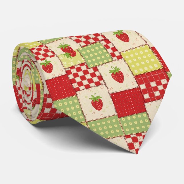 Landhaus-Erdbeer-Gingham-Blumenmuster Krawatte (Gerollt)