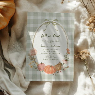 Landhaus-Grün-Gingham-Fall-in-Love-Brautparty Einladung