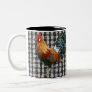 Landhaus Hahn Rot Gold Farm Schwarz Weiß Karo Zweifarbige Tasse