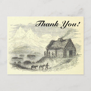 Landhaus im Vintage-Look, Berge, See + "Danke!" Postkarte