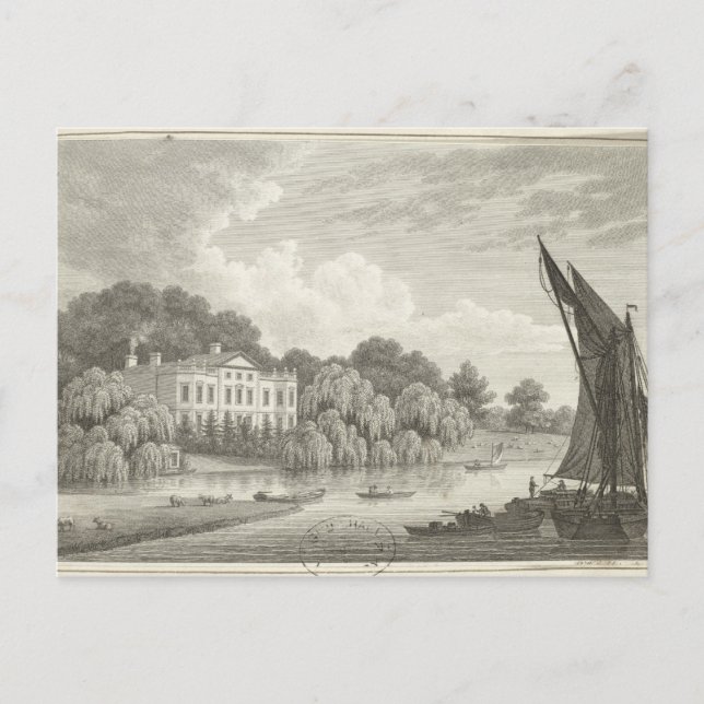 Landhaus mit See und Boote Postkarte (Vorderseite)