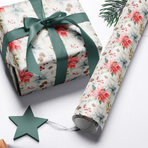 Landhaus-Poinsettie Holz Rustikales Weihnachten Geschenkpapier