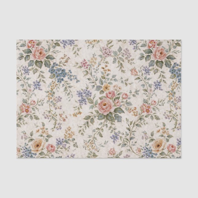 Landhaus-Rosa-Blau-Blumenmuster Seidenpapier (Vorderseite)