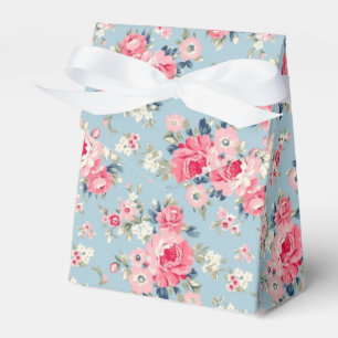 Landhaus-Rosen in Rosa auf blauem Hintergrund Geschenkschachtel