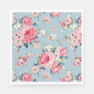 Landhaus-Rosen in Rosa auf blauem Hintergrund Serviette