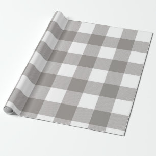 Landhaus-Rustikal-Grau und Weiß Büffel-Karo-Quadra Geschenkpapier