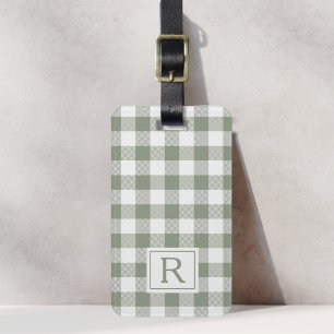 Landhaus-Salbei-Grün Büffel-Karo-Monogramm Gepäckanhänger