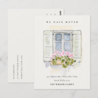 Landhaus-Vintage-Blumenfenster Wir sind umgezogen
