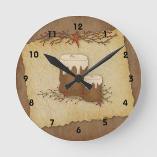 Landhaus-Wanduhr mit Kerzenmotiv Runde Wanduhr