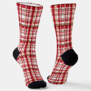Landhaus-Weihnachten rot weiß beige Tattersall Kar Socken