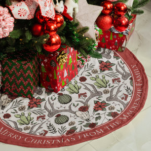Landhaus-Weihnachts-Blumen-Hirsch-Schädel-Geweih Polyester Weihnachtsbaumdecke