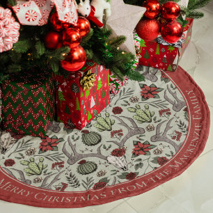 Landhaus-Weihnachts-Blumen-Hirsch-Schädel-Geweih Polyester Weihnachtsbaumdecke