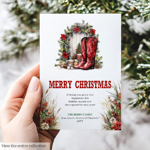 Landhaus-Weihnachtsgrußkarte rot grün Feiertagskarte