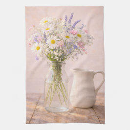 Landhaus-Wildblumen-Glas und Keramik-Krug Geschirrtuch