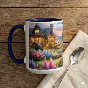 Landhausgarten Bach bei Sonnenuntergang Tasse