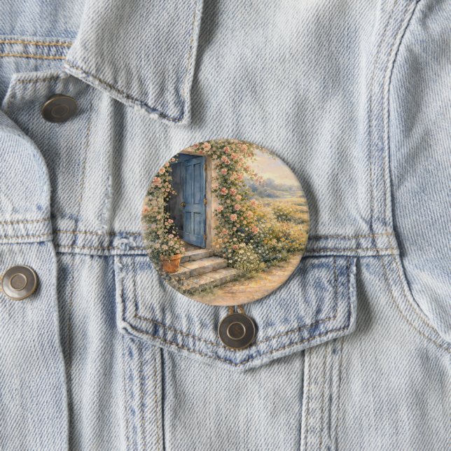 Landhausgarten Blaue Tür Blumiger Pfad Szene Button (Beispiel)