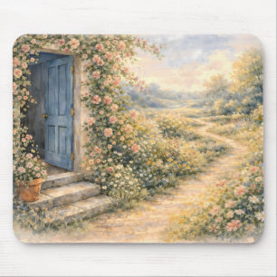 Landhausgarten Blaue Tür Blumiger Pfad Szene Mousepad