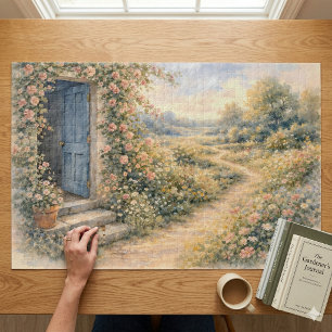 Landhausgarten Blaue Tür Blumiger Pfad Szene Puzzle