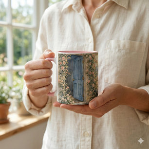 Landhausgarten Blaue Tür Blumiger Pfad Szene Tasse