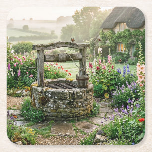 Landhausgarten Brunnen Rechteckiger Pappuntersetzer