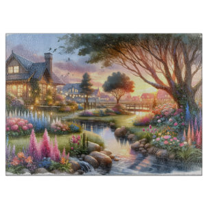 Landhausgartenbach bei Sonnenuntergang Schneidebrett