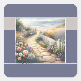 Landhausgartenweg zum Meer Quadratischer Aufkleber