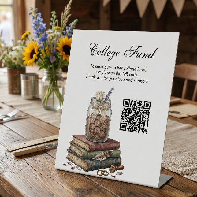 Landhausstil-Abschluss-College-Fonds-QR-Code  Sockelschild (Country Chic Graduation College Fund Sign)