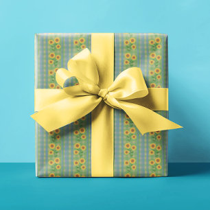 Landhausstil Blau Grün Gelbe Sonnenblumen Geschenkpapier
